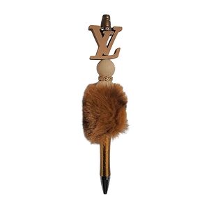 Fancy Fashion Bling Fur Beaded Ballpoint Twist Pen Focal Bead Brown